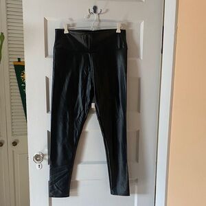 Fleece Lined Black Faux Leather Leggings - XL